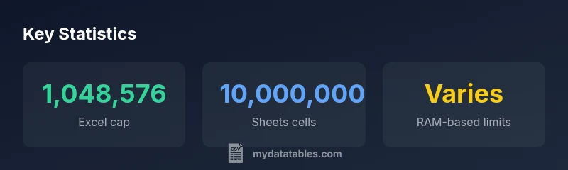 infographic showing CSV row limits across Excel and Google Sheets