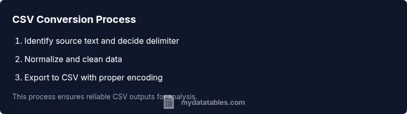 Process infographic showing steps to convert text to CSV