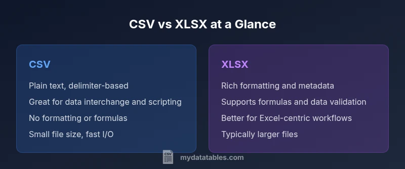 Side-by-side comparison of CSV and XLSX formats