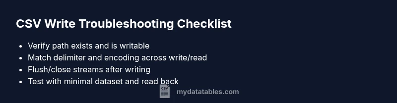 Checklist infographic for CSV write troubleshooting