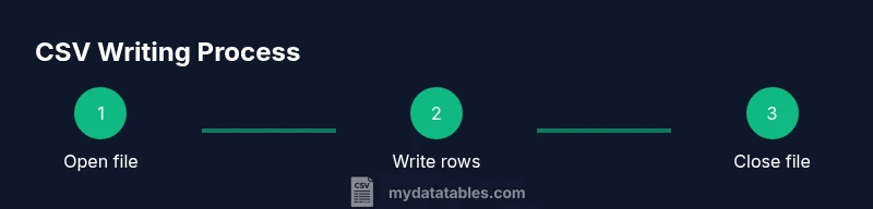 Infographic showing a three-step process to write a CSV file in Python