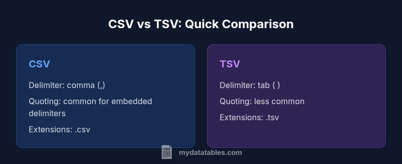 CSV vs TSV infographic showing delimiter differences