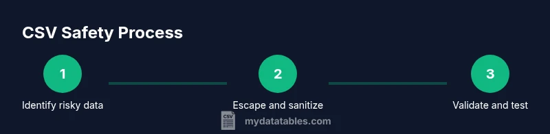 Infographic showing a three-step CSV safety process: identify, escape, validate