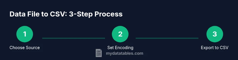 Three-step process diagram for converting a data file to CSV