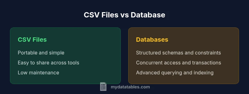 Comparison of CSV files vs a database storage option highlighting portability vs scalability
