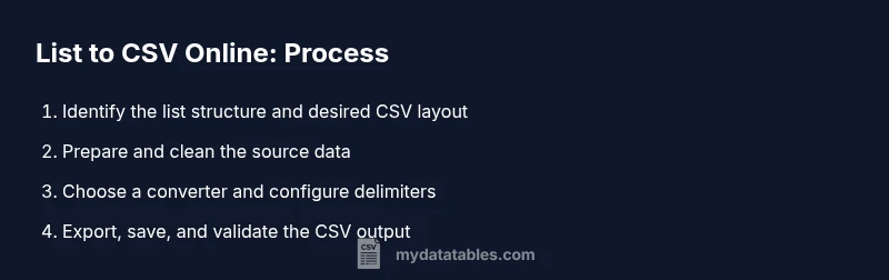 Process diagram showing list to CSV online workflow