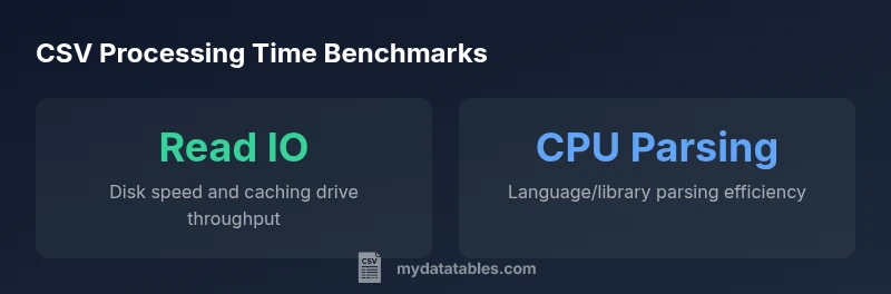 infographic showing CSV processing time benchmarks on dark background