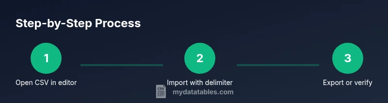 A step-by-step process diagram showing how to change delimiter when exporting/importing CSVs in Excel