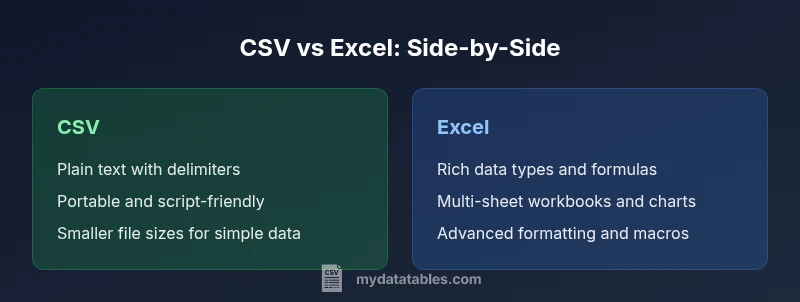 Comparison infographic: CSV vs Excel